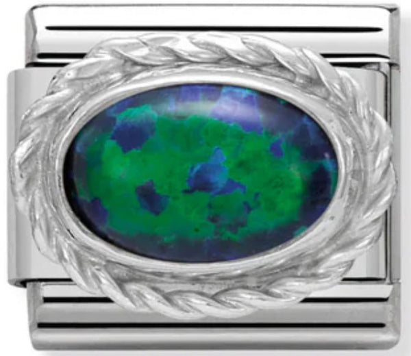 Gemstones - Green Opal Stone Twist Silver Charm