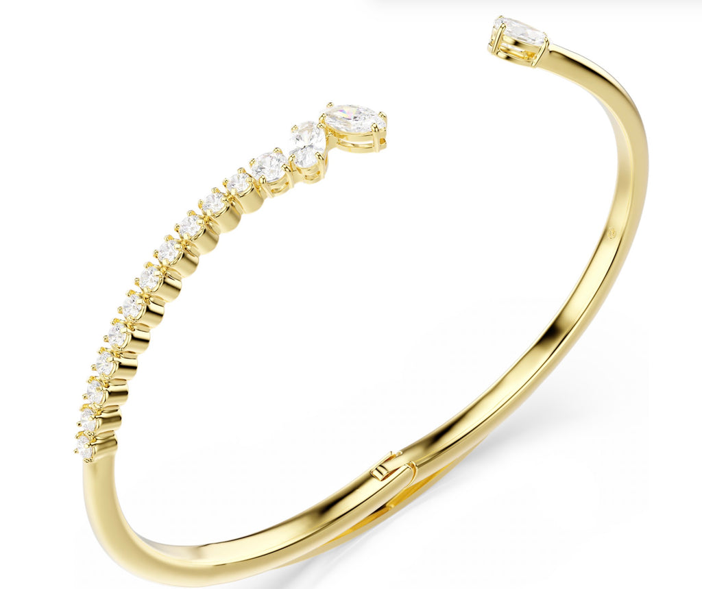 Mesmera: White Mixed Cut Crystals Gold Bangle - 2 Sizes