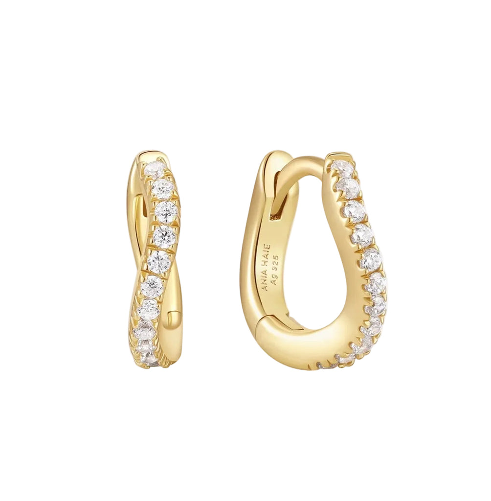 Fairy: Slim Pave with CZ Huggie Hoop Earrings - 2 colours