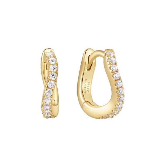 Fairy: Slim Pave with CZ Huggie Hoop Earrings - 2 colours