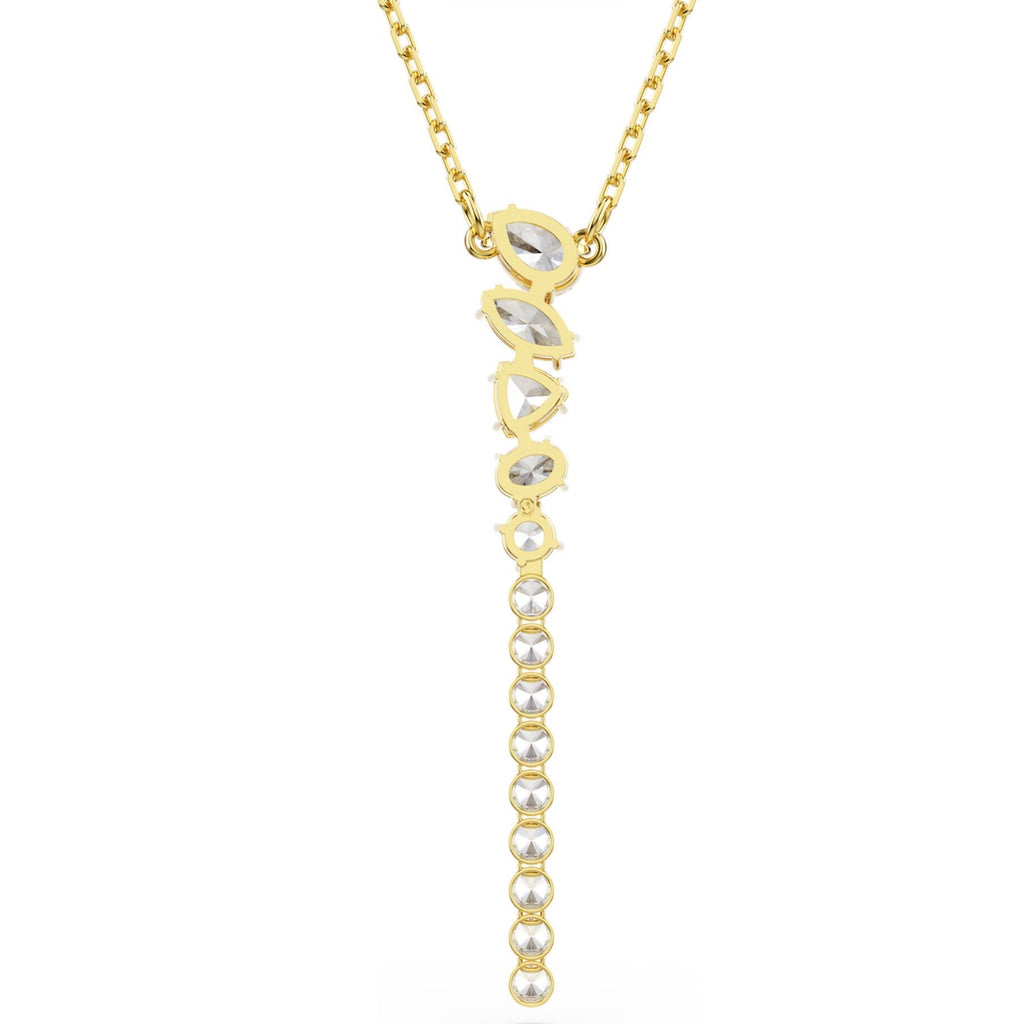 Mesmera: White Mixed Cuts Crystal Gold Y Necklace