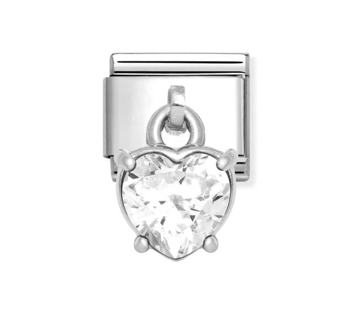 Dangle - Clear Heart CZ Silver Charm