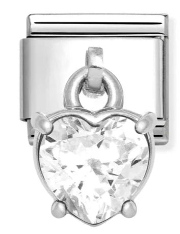 Dangle - Clear Heart CZ Silver Charm