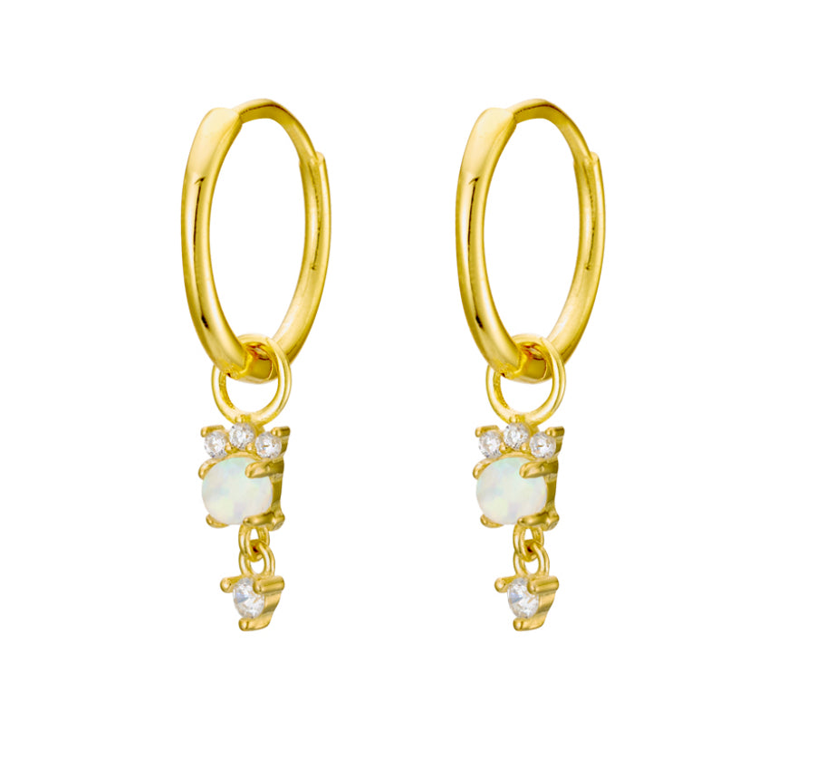 Earring  - Light Blue Opalite & CZ Drop Huggie - 2 colours