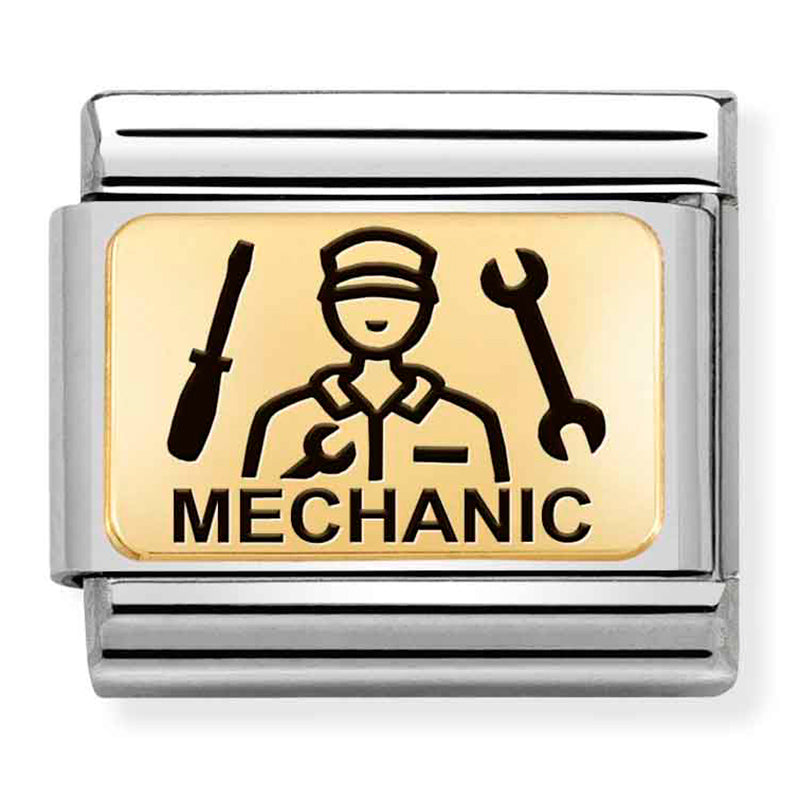 Occupation - Mechanic with Black Enamel Gold Charm