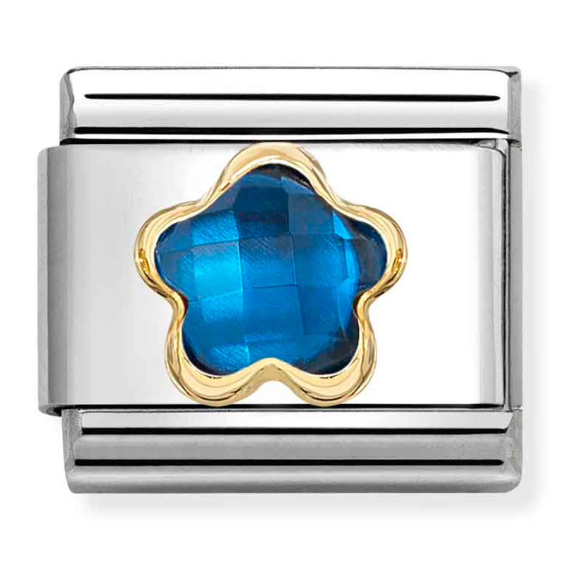 Nature - Blue CZ Flower Gold Charm