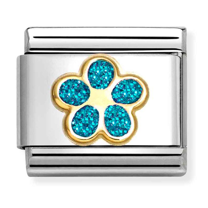 Nature - Glitter Turquoise Flower Gold Charm