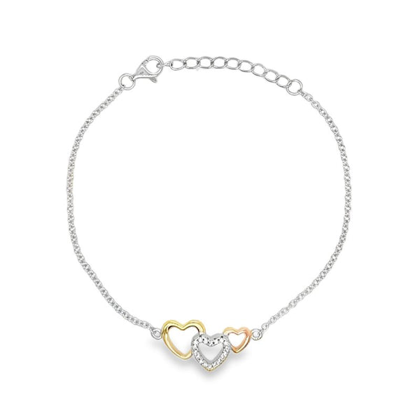 My Little Angel: Patsy 3-tone Open Hearts CZ Bracelet Silver