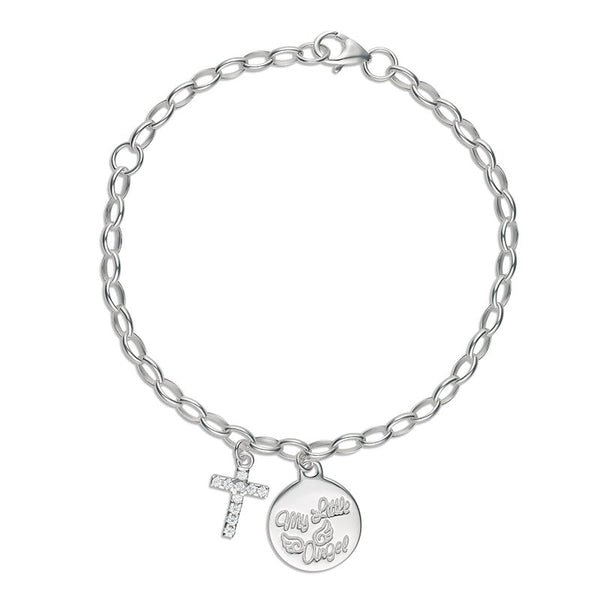 My Little Angel: Bowie Belcher Bracelet with CZ Cross and MLA Silver Charm