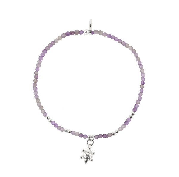 Elastic Bracelet - Amethyst with Turtle Charm