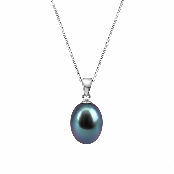 S/S Dyed Black Drop Fresh Water Pendant Necklace