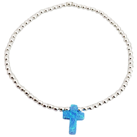Elastic Bracelet - Opalite Cross & Beads