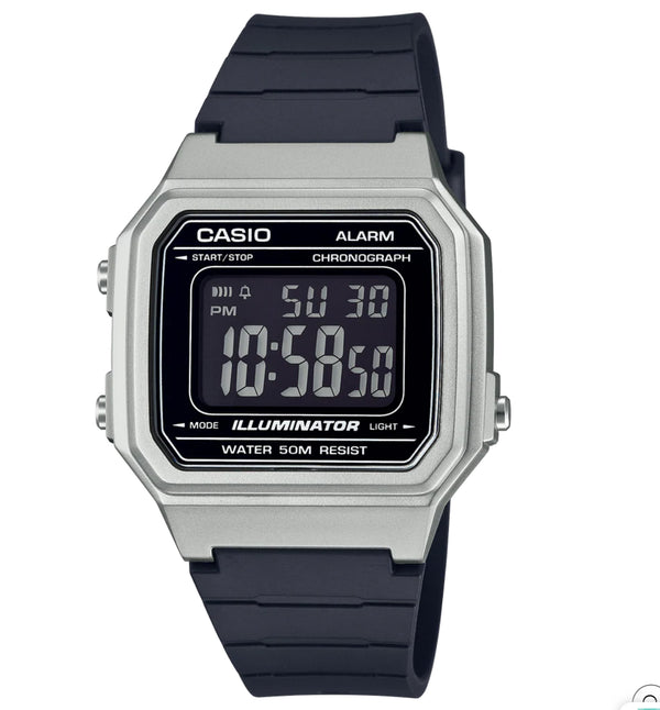 Casio Digital Silver Case, Black Resin Band Watch