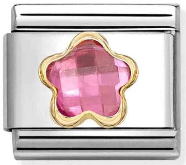 Nature - Dark Pink CZ Flower Gold Charm