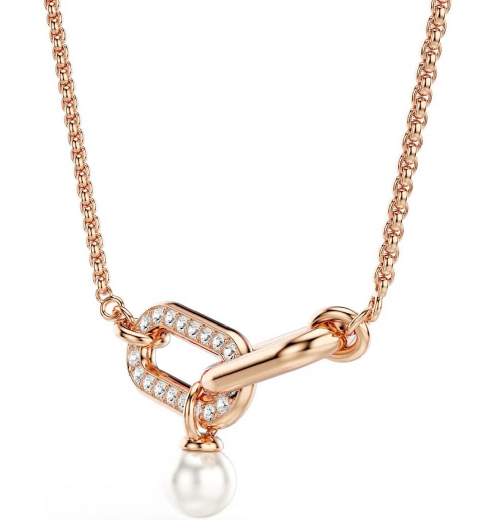 Constella: White Round Cut, Crystal Pearl Rosegold - Necklace & Earring