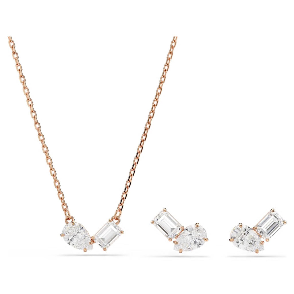 Mesmera: White Pear & Octagon Cut Rosegold Pendant & Earring Set