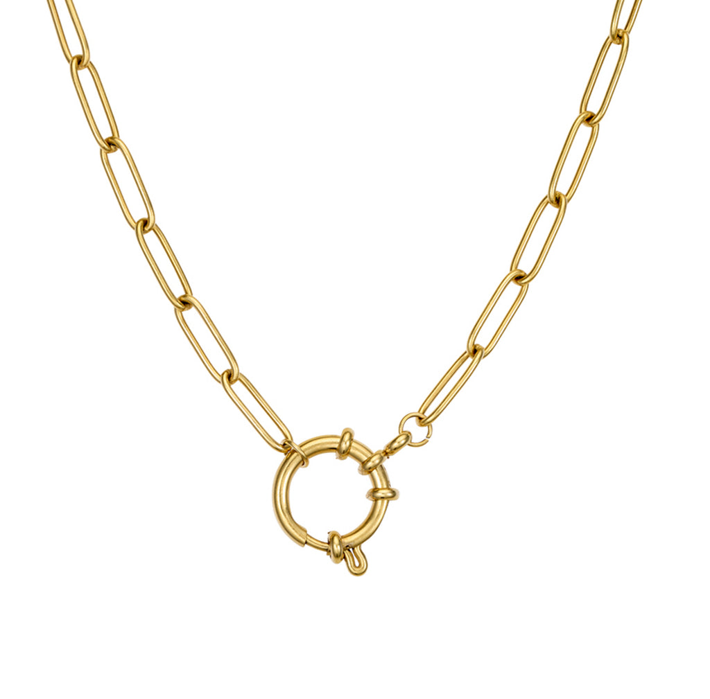 Seren Stainless Steel Gold Plated Charm Necklace with 14MM Clasp - 2 Designs