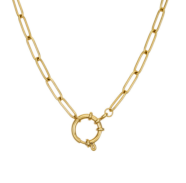 Seren Stainless Steel Gold Plated Charm Necklace with 14MM Clasp - 2 Designs