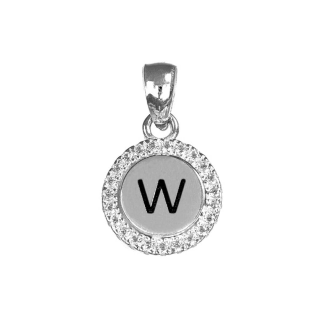 Round White CZ Silver Initial Charm