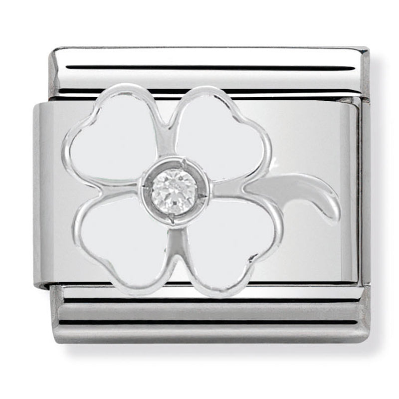Good Luck - White Clover with CZ Silver Charm
