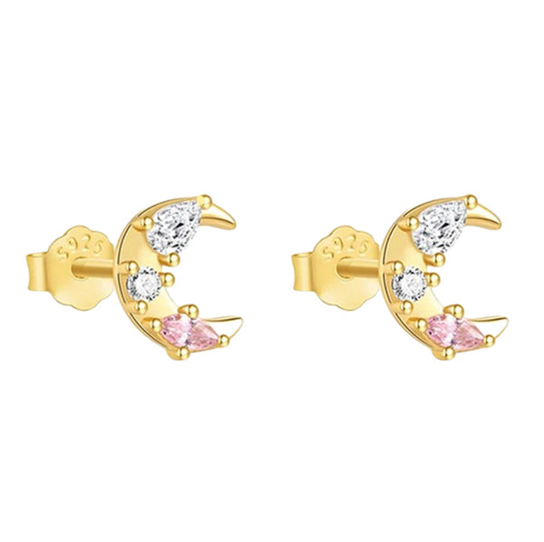 CZ Crescent Moon Stud Earrings - 2 Colours