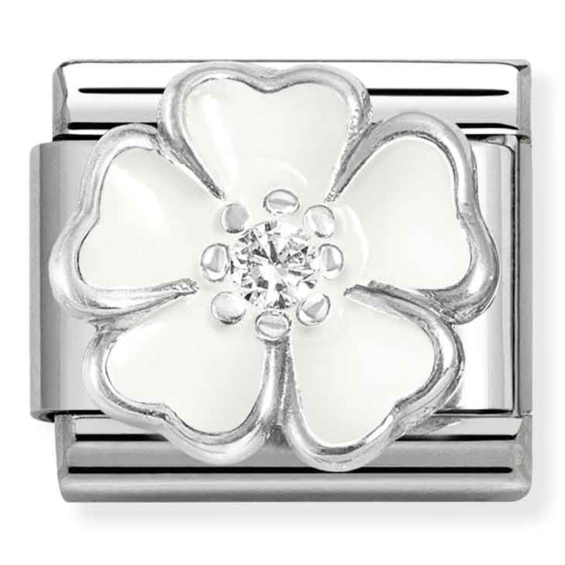 Nature - White Flower with CZ Silver Charm