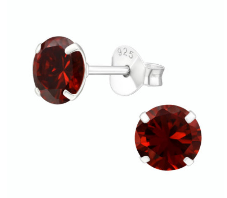 Round Birthstone with Cubic Zirconia Silver Stud Earrings