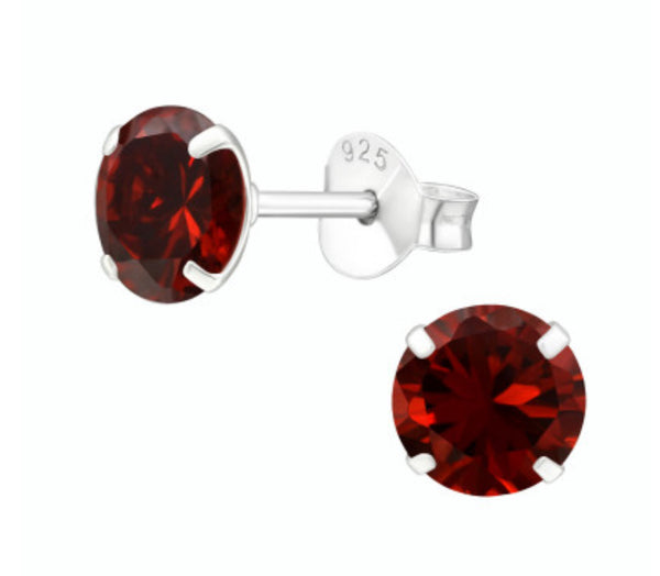 Round Birthstone with Cubic Zirconia Silver Stud Earrings