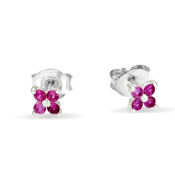 Pink CZ Flower Petite Stud Earrings - 2 colours