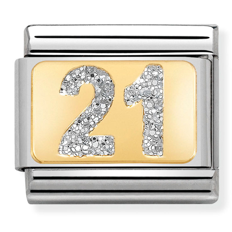 Birthday - 21st with Silver Glitter Gold Charm