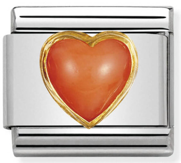 Gemstones - Red Coral Stone Heart Gold Charm