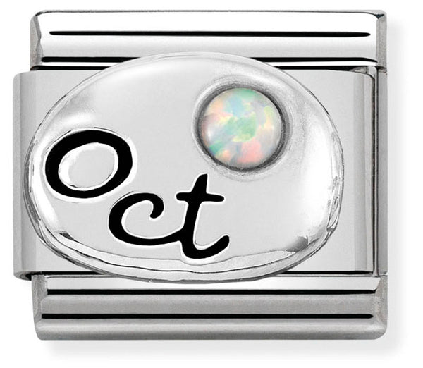 Birthstone - October (White Opal) Silver Charm