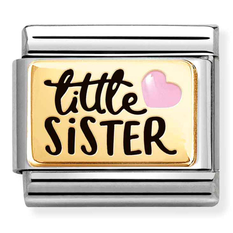 Family - Pink Heart Little Sister Gold Charm