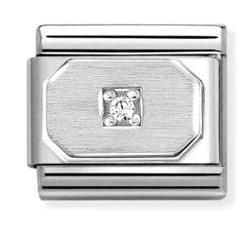 Symbol - Rectangle with White CZ Silver Charm