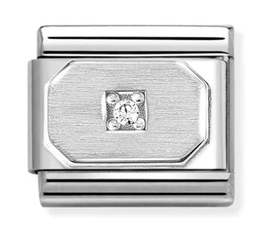 Rectangle with White CZ Silver Charm