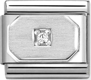 Symbols - Rectangle with White CZ Silver Charm