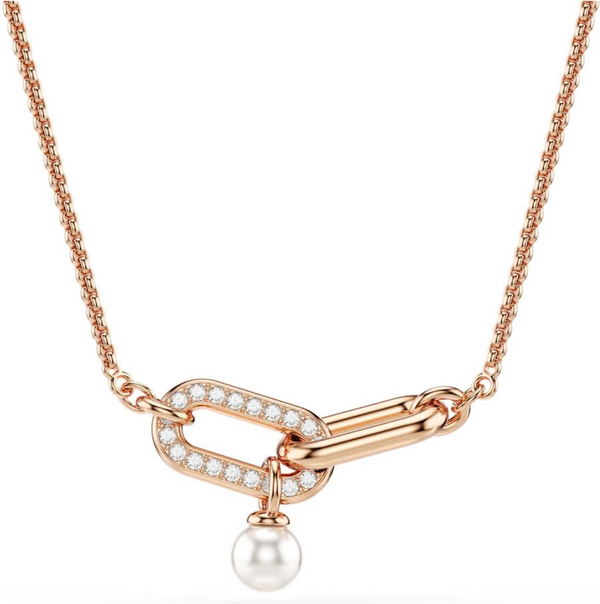 Constella: White Round Cut, Crystal Pearl Rosegold Necklace/Bracelet/Earring
