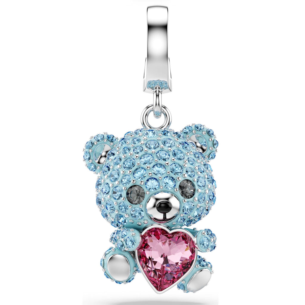 Idyllia: Blue Mixed Cut Crystal Teddy Bear Silver Charm
