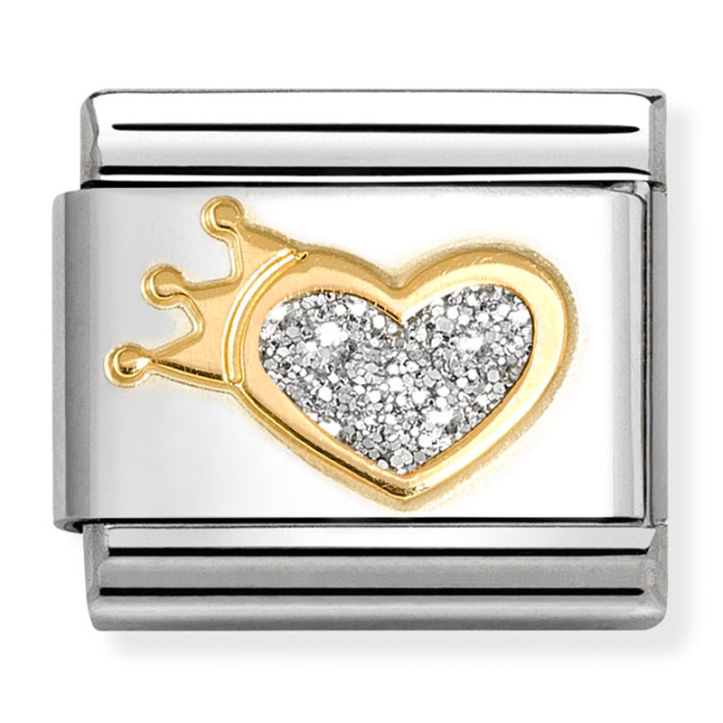 Love - Glitter Heart with Crown Gold Charm