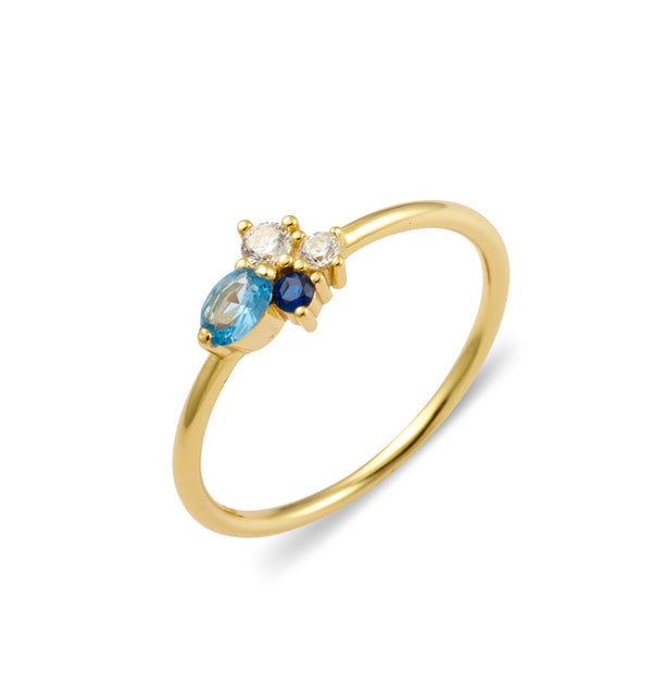 Rings - Asymmetrical Cluster Blue CZ Gold Plated