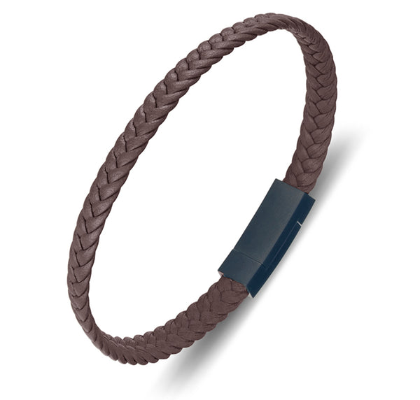 Bracelet - Blaze Stainless Steel Men’s Brown Leather