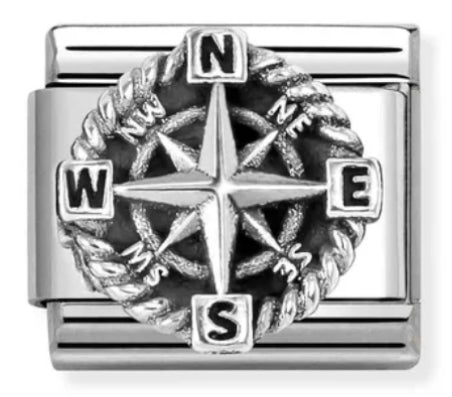 Travel - Compass Relief Oxidised Silver Charm