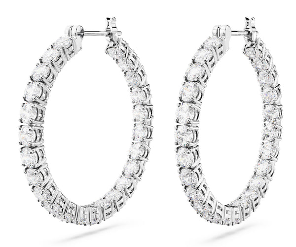 Matrix: White Round Cut Crystals Silver Hoop Earrings