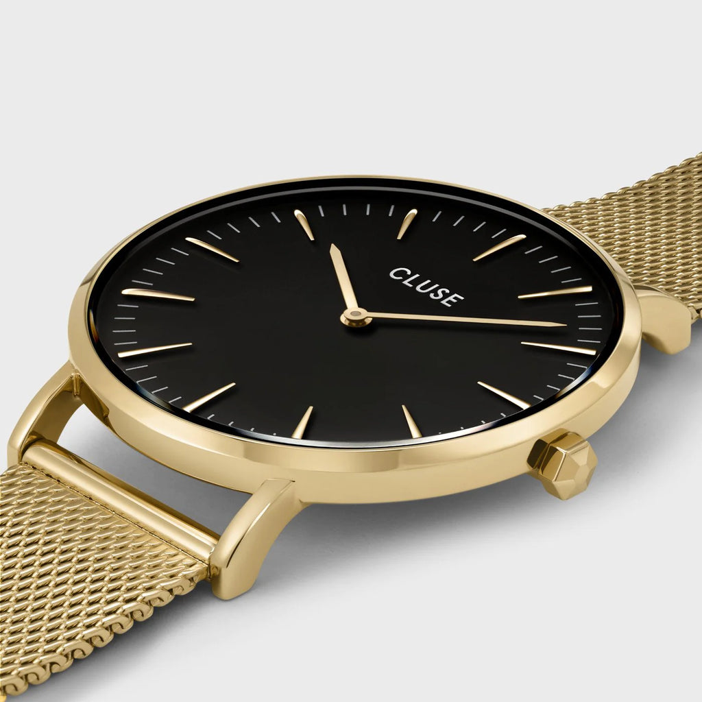 CLUSE Boho Chic Black/Gold Mesh Watch