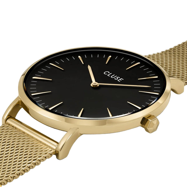 Boho Chic: Black/Gold Mesh Watch