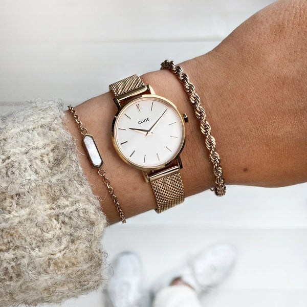 Boho Chic: White/RoseGold Mesh Watch