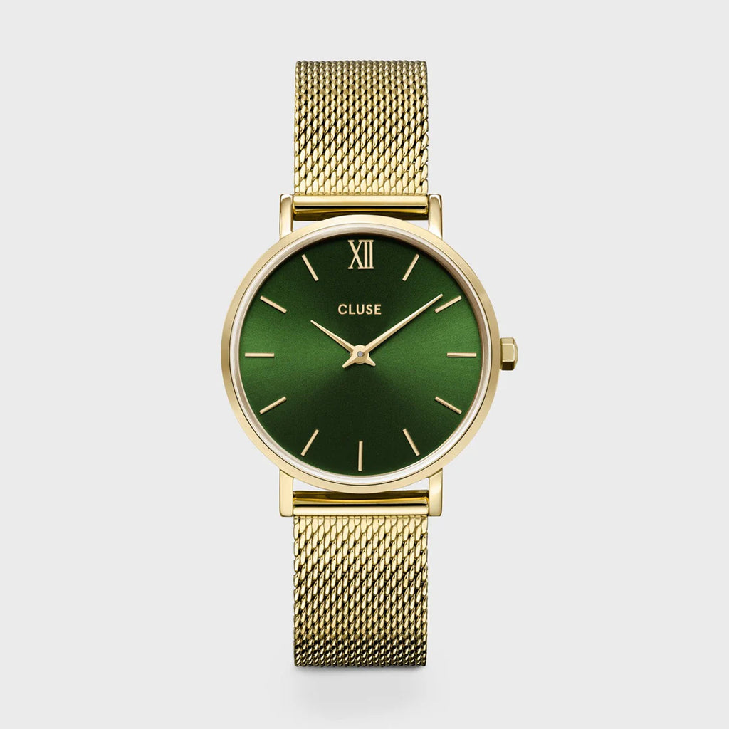 Minuit Watch Mesh, Green, Gold Colour