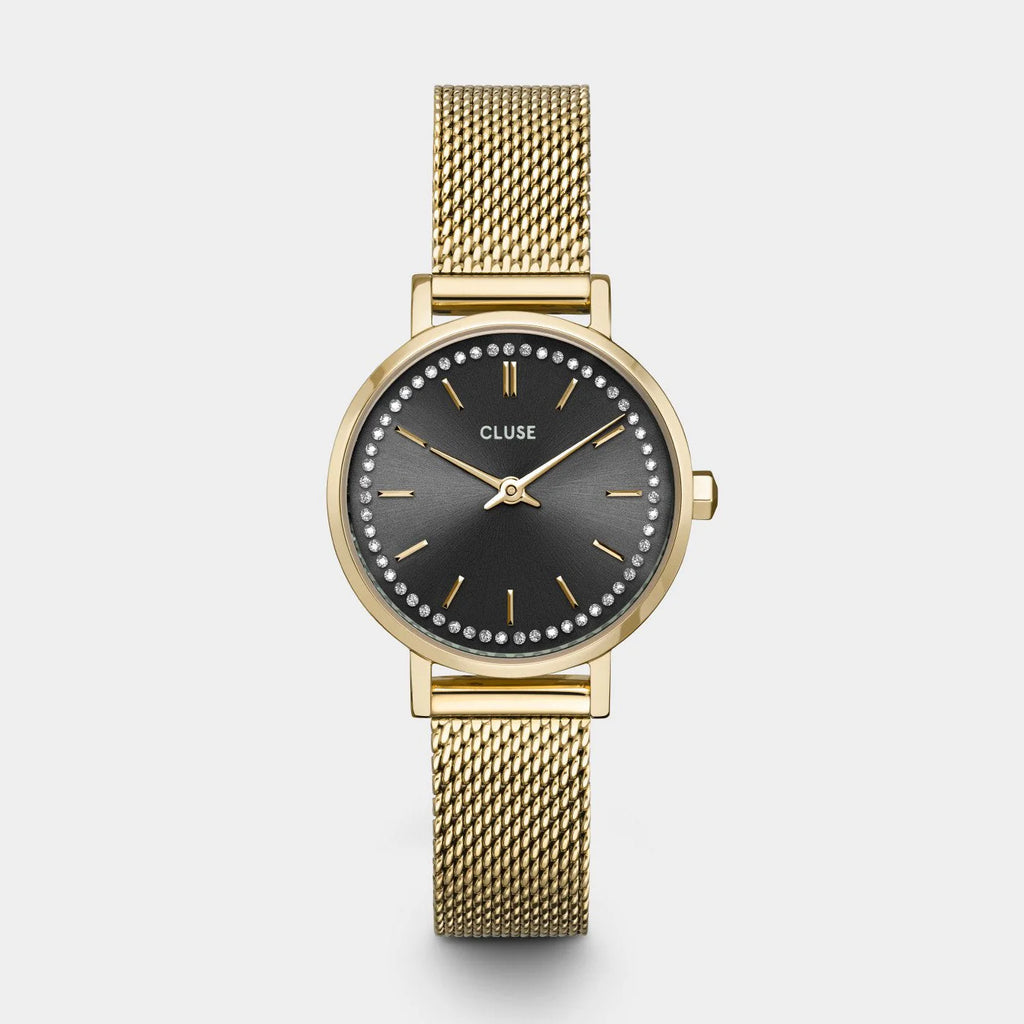 CLUSE Boho Chic Petite Watch Mesh Crystals, Grey, Gold Colour