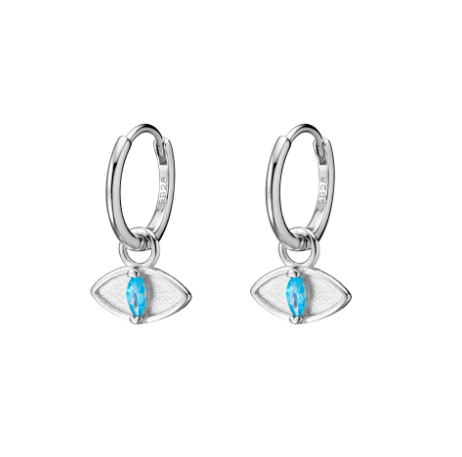 CZ Huggie with Blue CZ Eye Drop Huggie Earrings