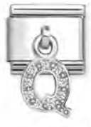 Silver - Letter Q with CZ Dangle Charm